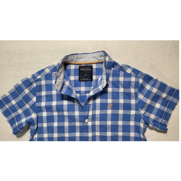 Nautica Plaid‎ Shirt Short Sleeve Button Down Casual Blue White Size M - Picture 4 of 7